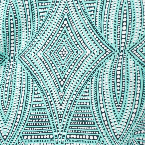 Catherines Button Front Top 3/4 Roll Tab Sleeve Womens 3X Aqua Green Geo Print - Picture 8 of 16